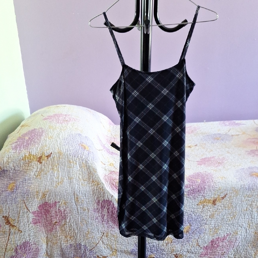 Chic Black Plaid Slip Dress